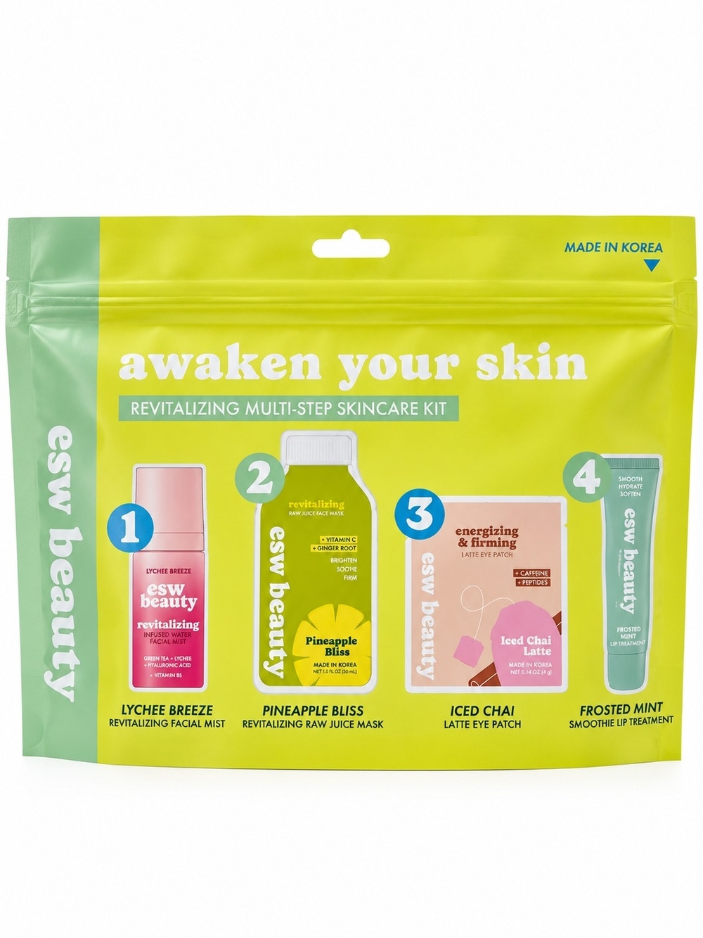 ESW Beauty Awaken Your Skin 4 Step Skincare Kit Face Mask Mist Eye + Lip Care